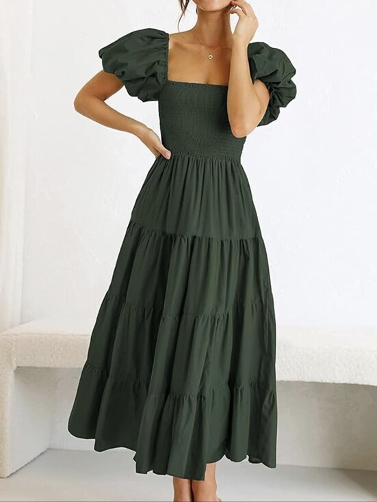 PrettyGarden Dresses & Skirts - Smocked Olive Green Midi Dress